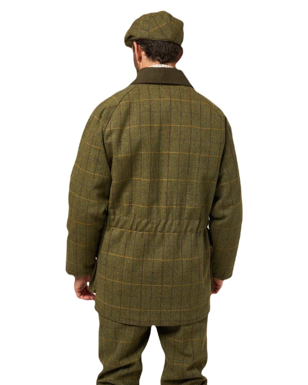 Green Ash coloured Alan Paine Rutland Waterproof Tweed Shooting Coat on white background