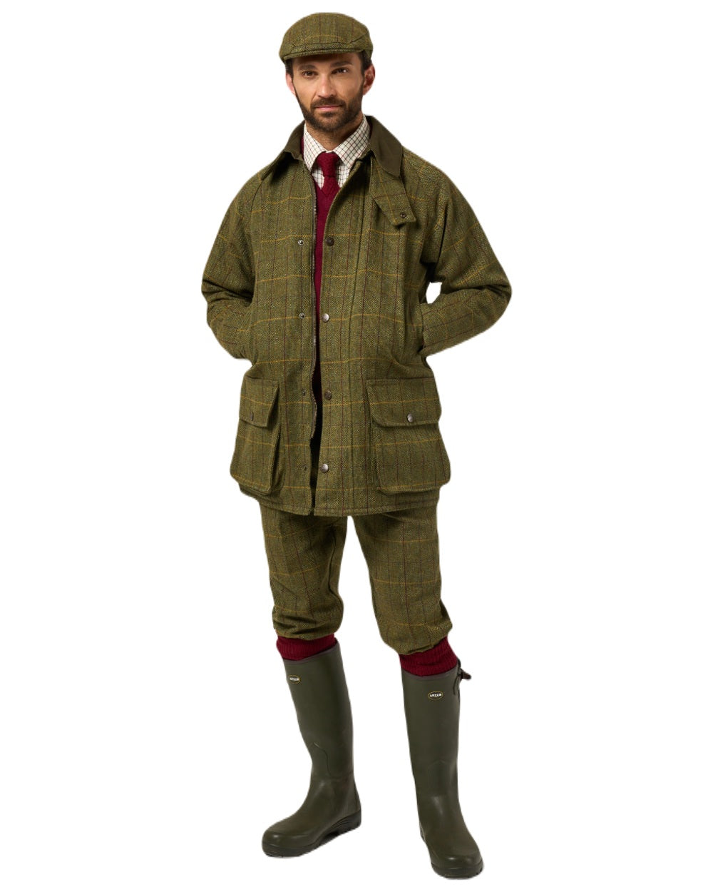 Green Ash coloured Alan Paine Rutland Waterproof Tweed Shooting Coat on white background