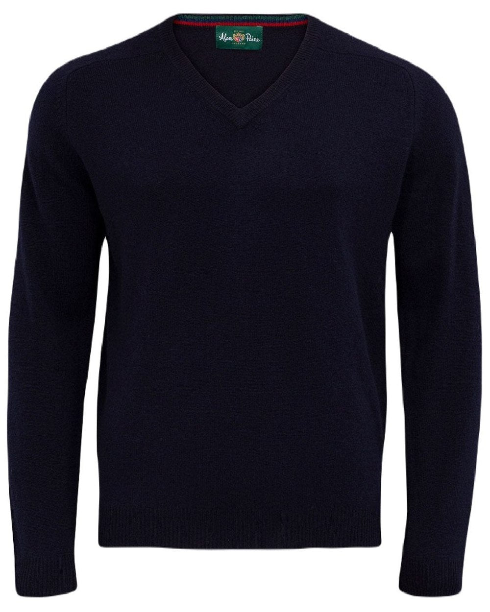 Navy coloured Alan Paine Streetly Lambswool V Neck Jumper on white background