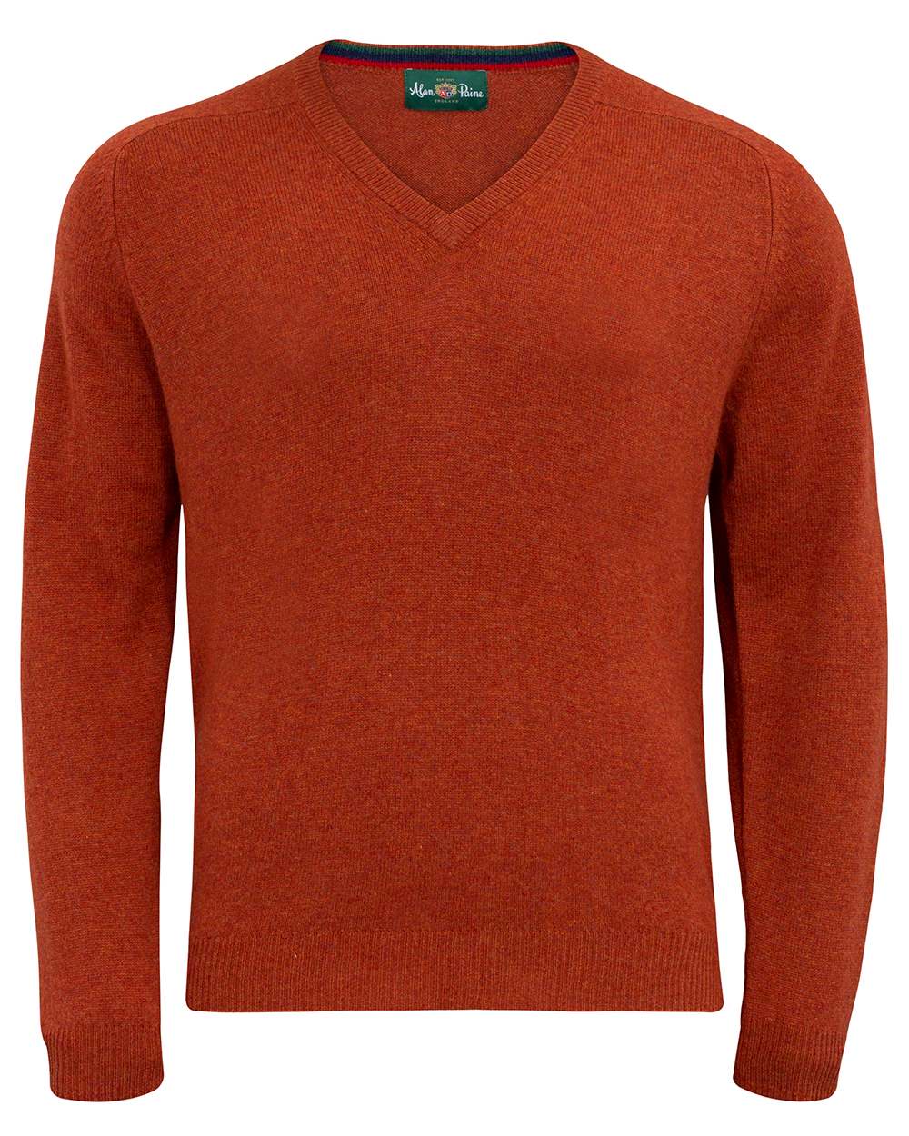 Tiger coloured Alan Paine Streetly Lambswool V Neck Jumper on white background
