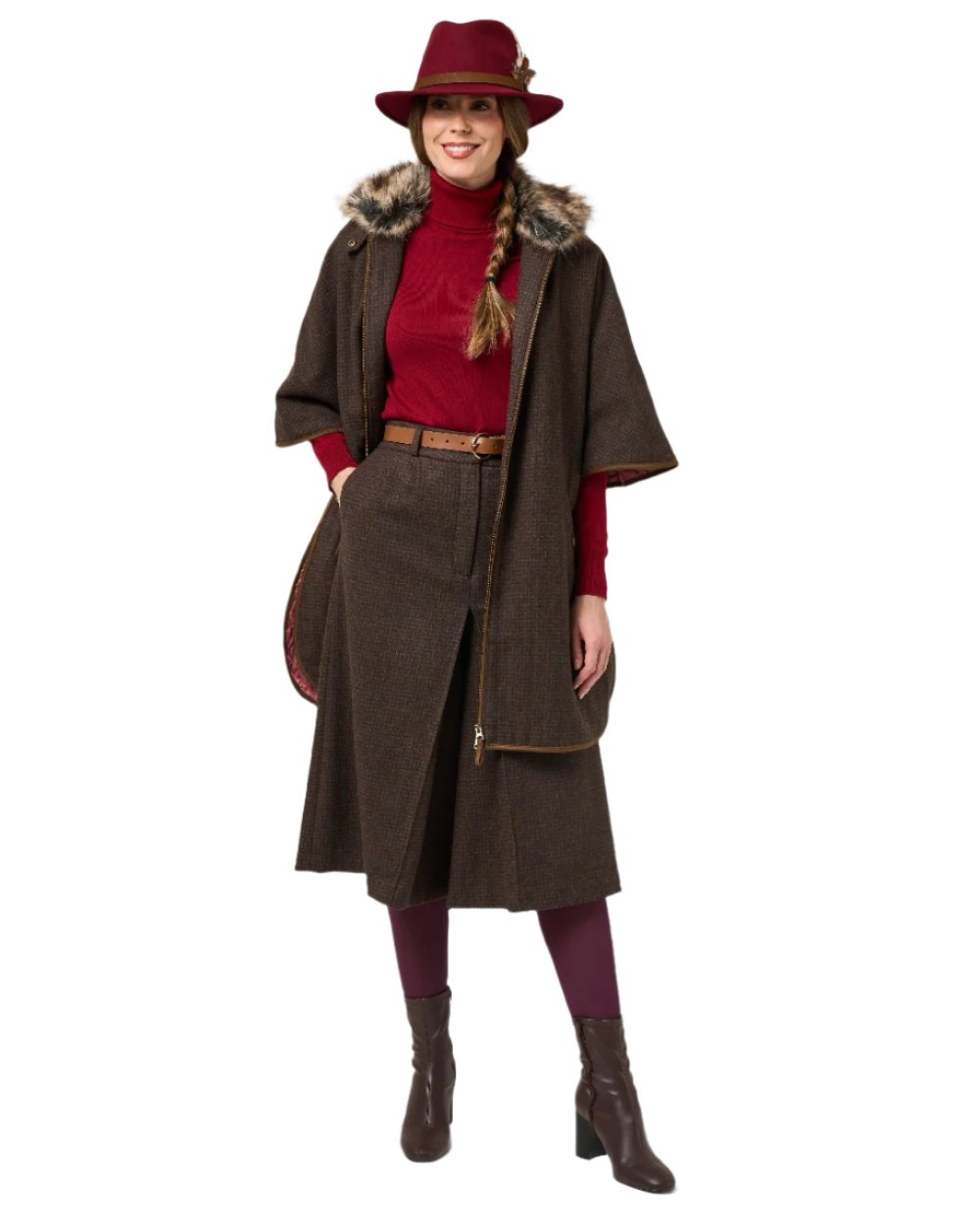 Bramble coloured Alan Paine Surrey Ladies Tweed Culottes on white background