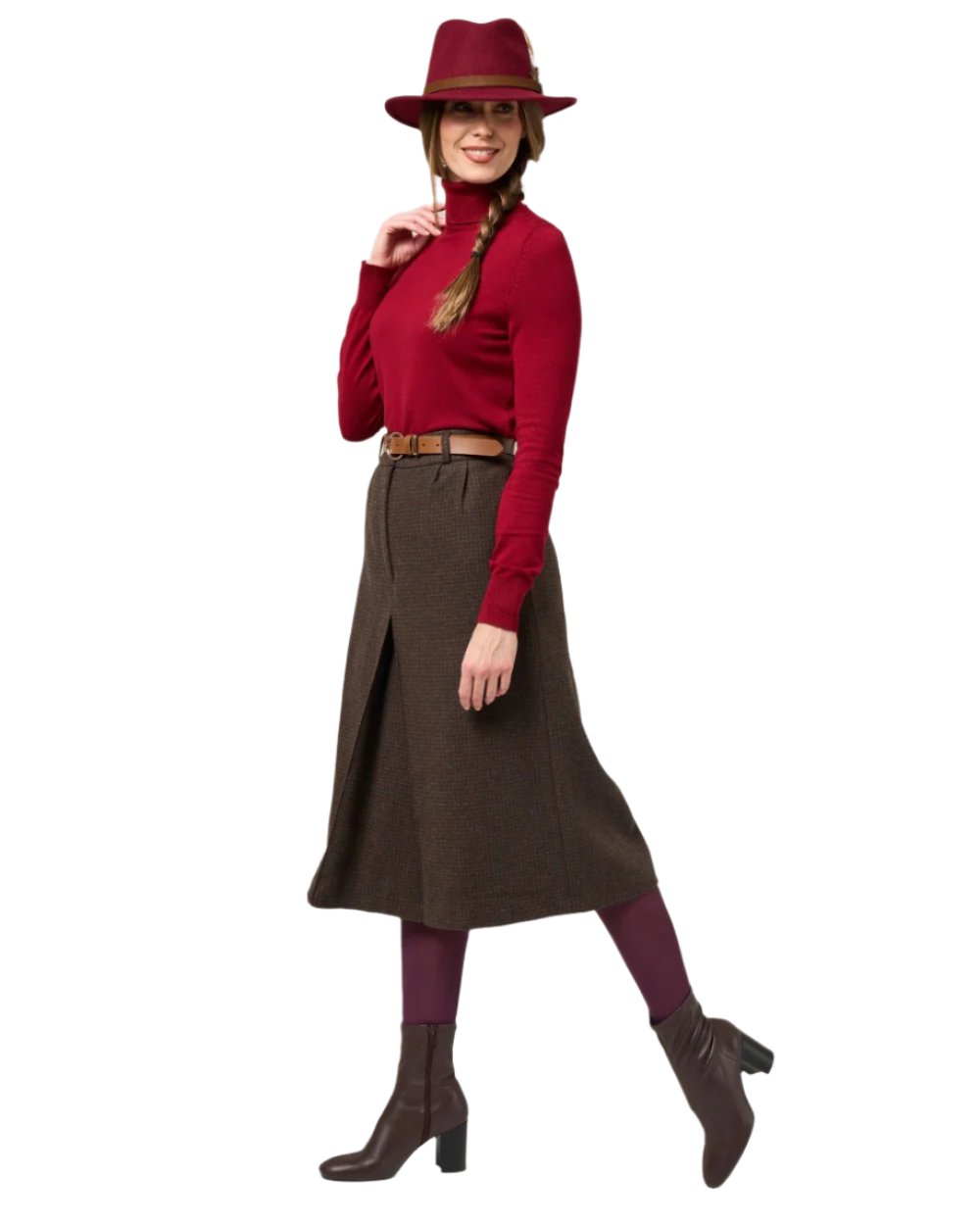 Bramble coloured Alan Paine Surrey Ladies Tweed Culottes on white background