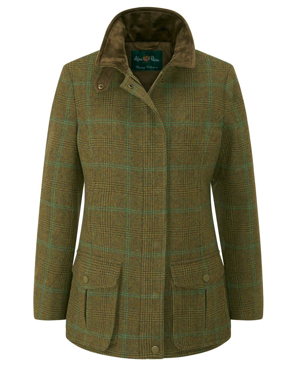 Marsh coloured Alan Paine Surrey Tweed Coat on white background