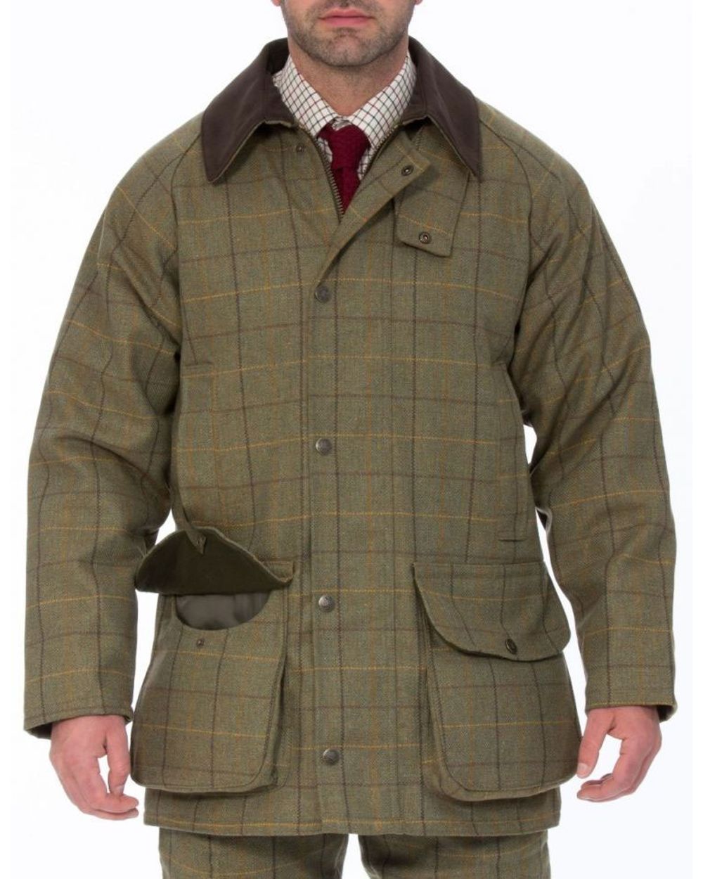 Alan Paine Rutland Waterproof Tweed Shooting Coat in Dark Moss 