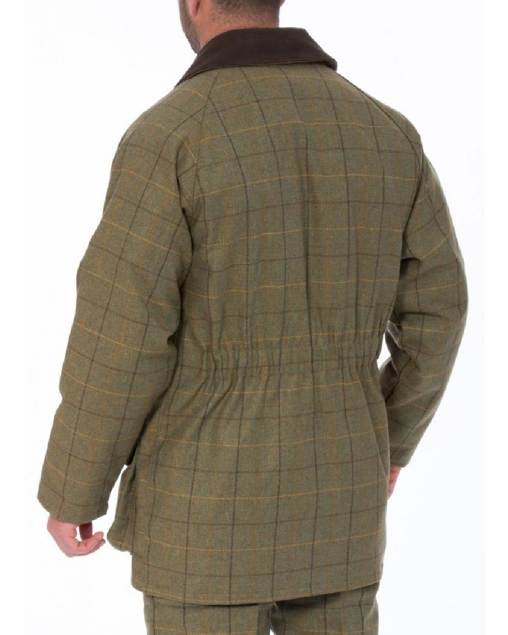 Dark Moss coloured Alan Paine Rutland Waterproof Tweed Shooting Coat on white background