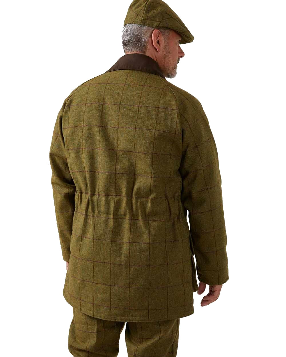 Lichen coloured Alan Paine Rutland Waterproof Tweed Shooting Coat on white background