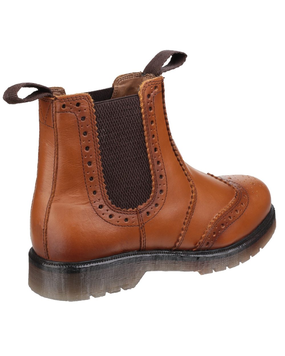 Tan coloured Amblers Mens Dalby Pull On Brogue Boots on white background