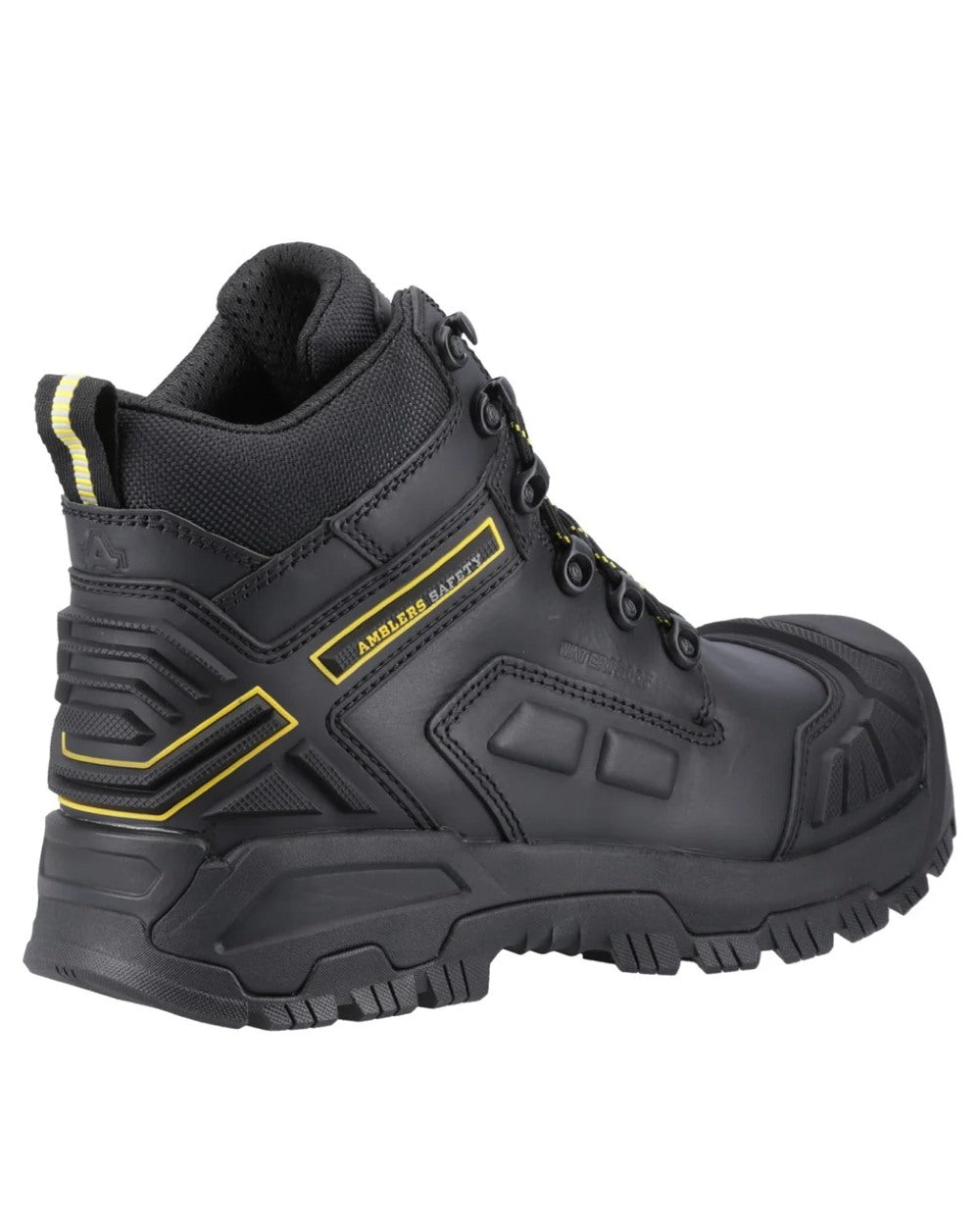 Black coloured Amblers Safety Mens AS962C Flare S7S SR Waterproof Safety Boots on white background