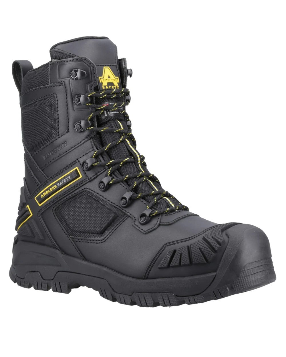 Black coloured Amblers Safety Mens AS963C Dynamite S7S SR Waterproof Boots on white background