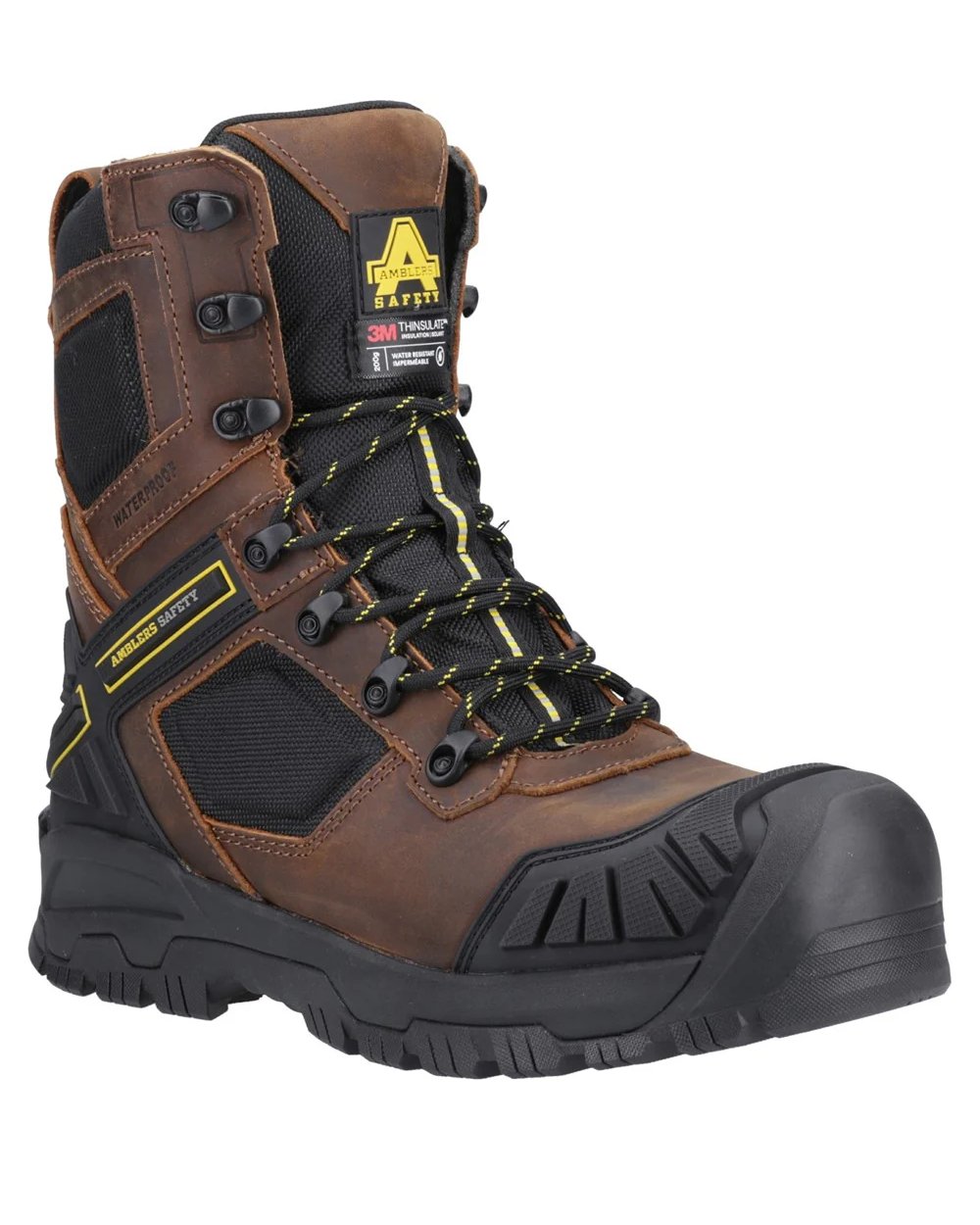 Brown coloured Amblers Safety Mens AS964C Detonate S7S SR Waterproof Safety Boots on white background