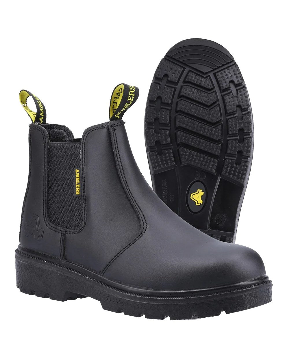 Black Coloured Amblers Safety Mens FS116 Hardwearing SRC Safety Dealer Boots on white background