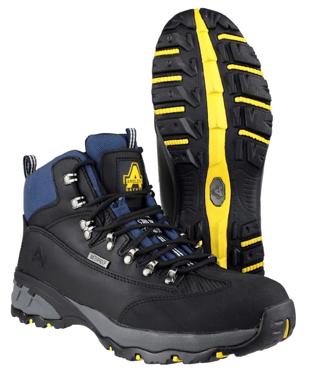 Black coloured Amblers Safety Mens FS161 Waterproof S3 SRC Safety Boots on white background