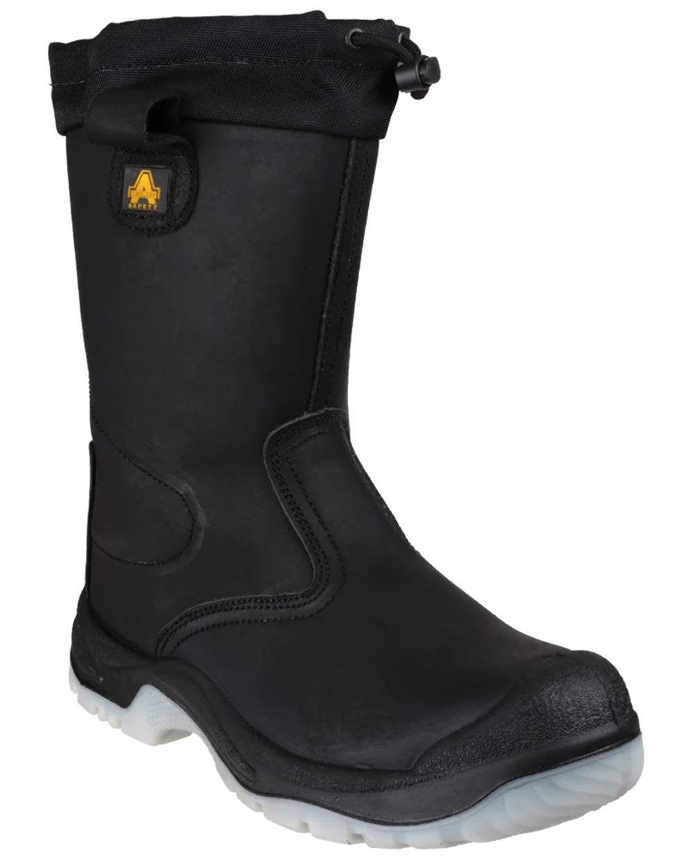 Black coloured Amblers Safety Mens FS209 Water Resistant S3 SRC Safety Rigger Boots on white background
