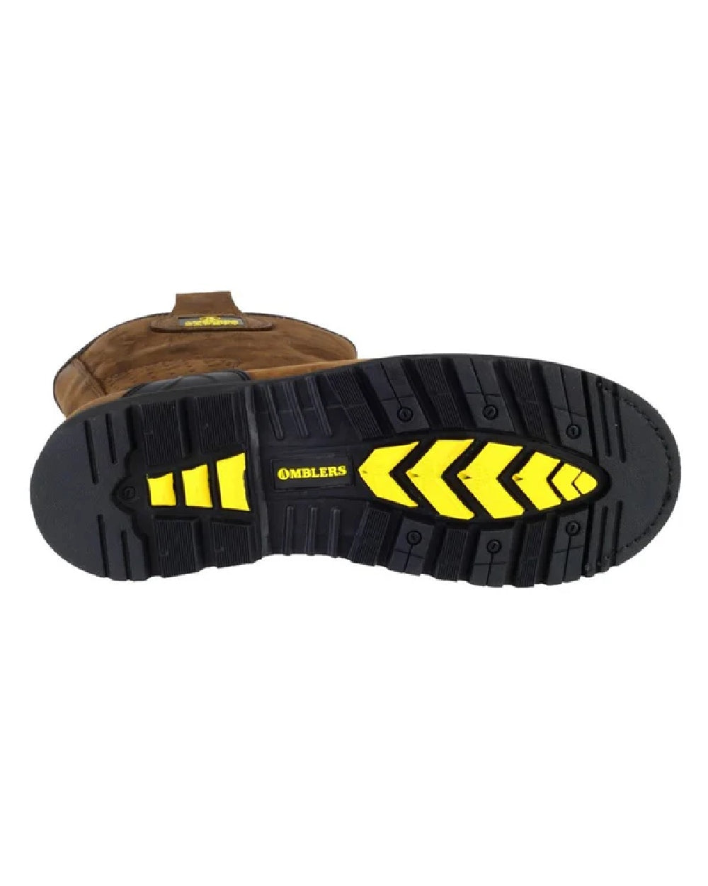 Brown coloured Amblers Safety Mens FS223 Goodyear Welted Waterproof Rigger Boots on white background