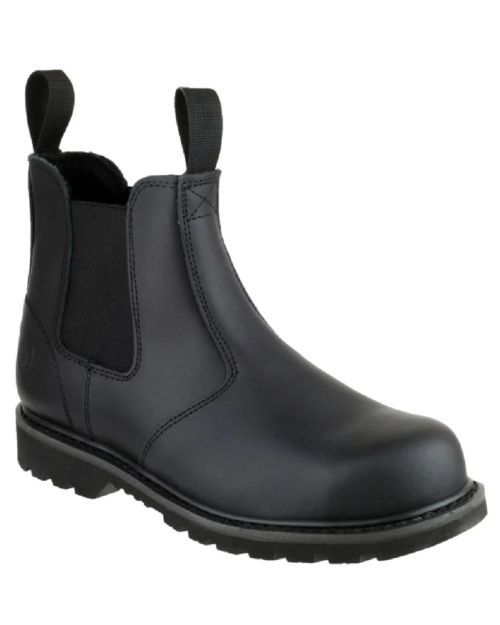 Black Coloured Amblers Safety Mens FS5 Goodyear Welted SRA Safety Dealer Boots on white background