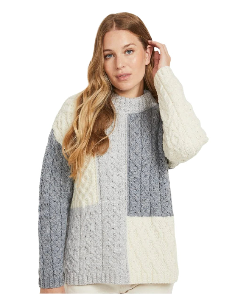 Dawn Coloured Aran Cobh Sweater on white background