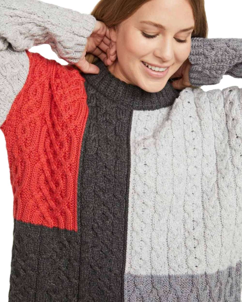 Dusk Coloured Aran Cobh Sweater on white background