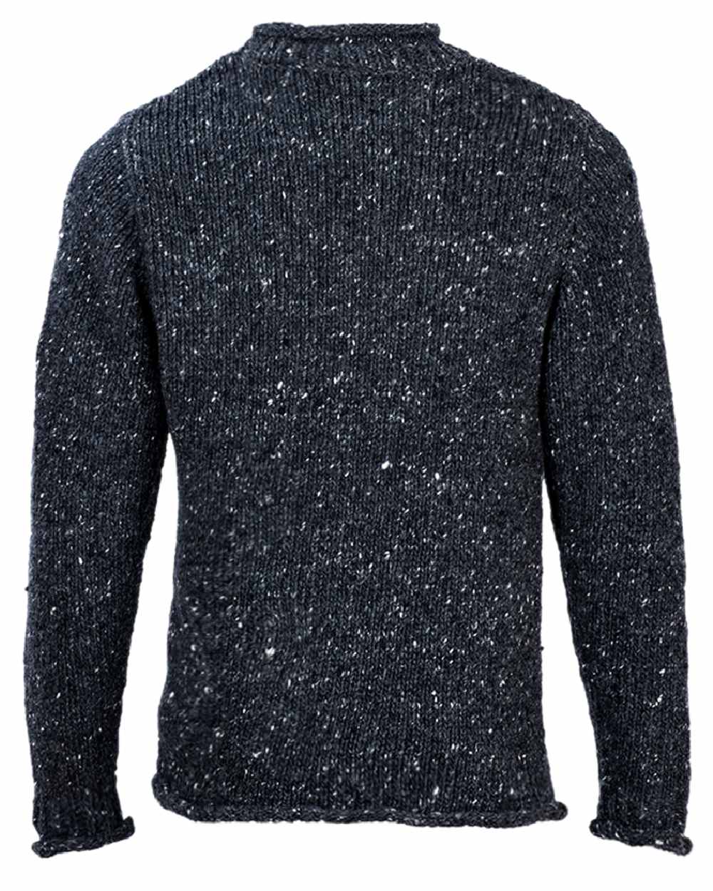 Charcoal Coloured Aran Donegal Wool Crew Neck Sweater on white background