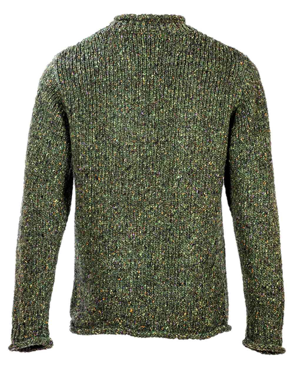 Green Coloured Aran Donegal Wool Crew Neck Sweater on white background