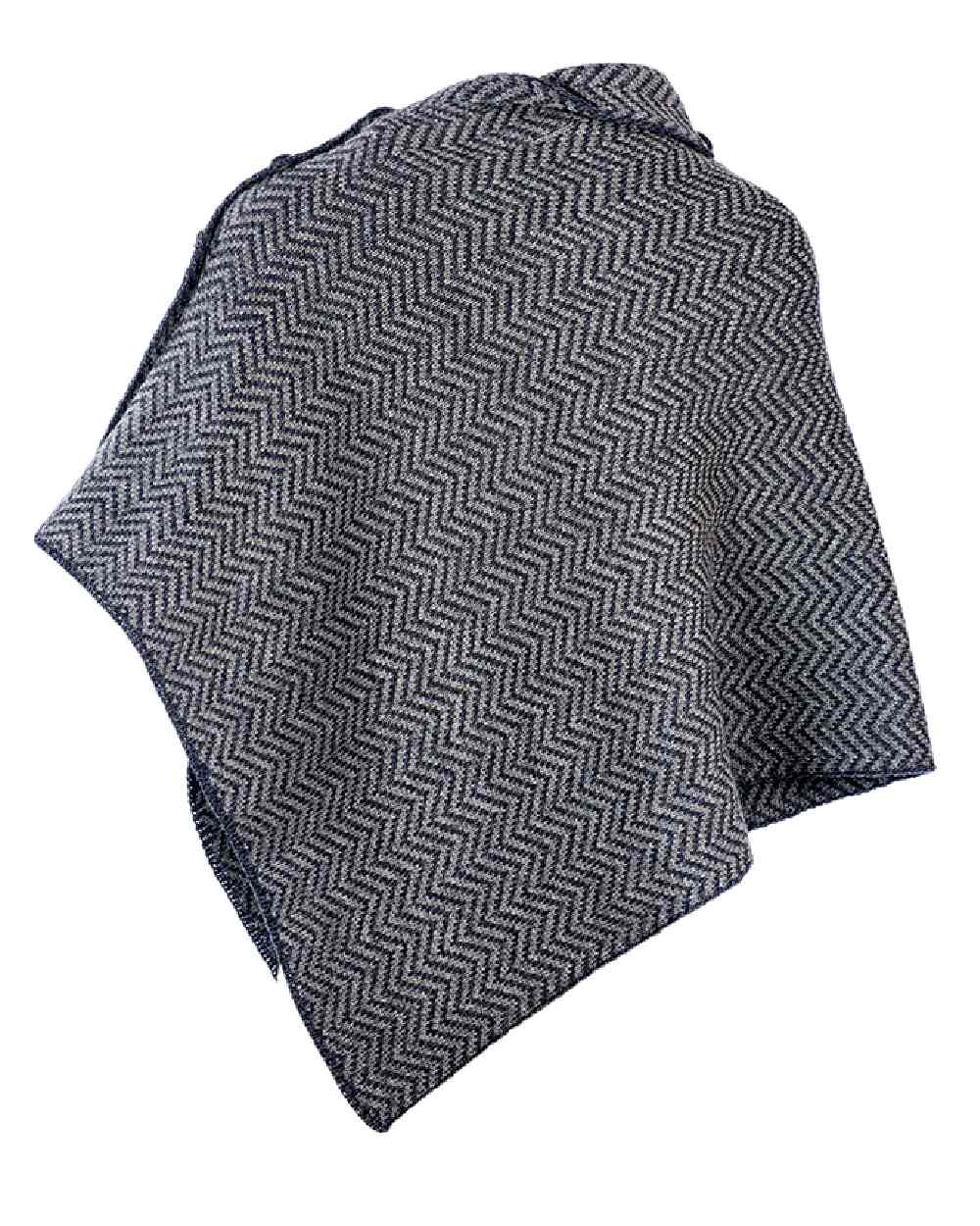 Charcoal Coloured Aran Herringbone Poncho with Buttons on white background