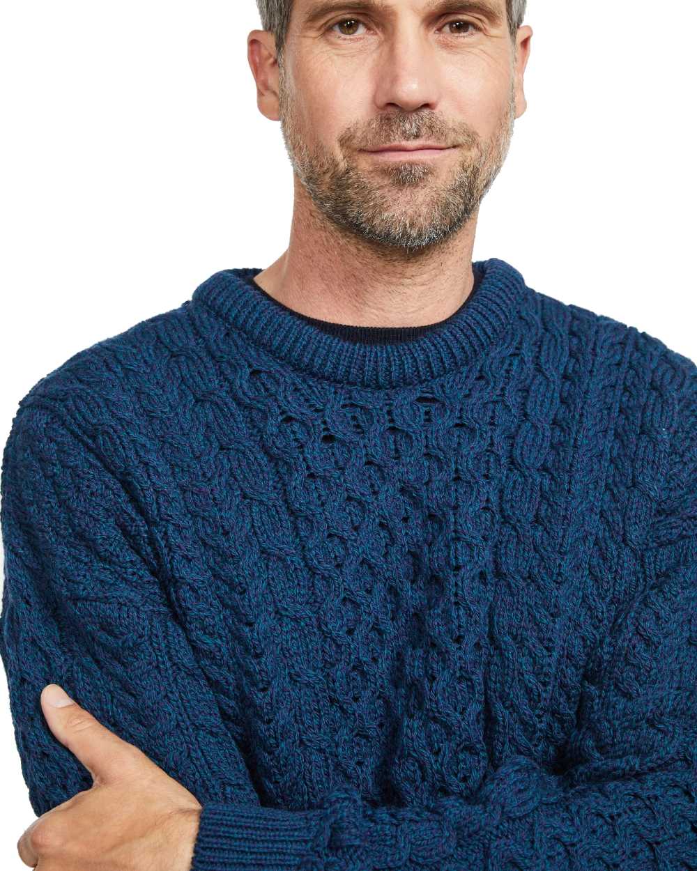Atlantic Coloured Aran Inisheer Traditional Sweater on white background