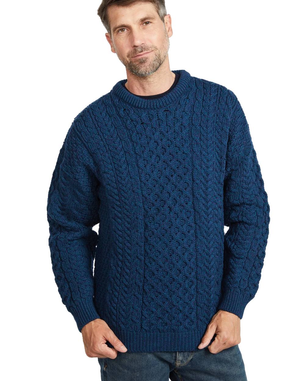 Atlantic Coloured Aran Inisheer Traditional Sweater on white background