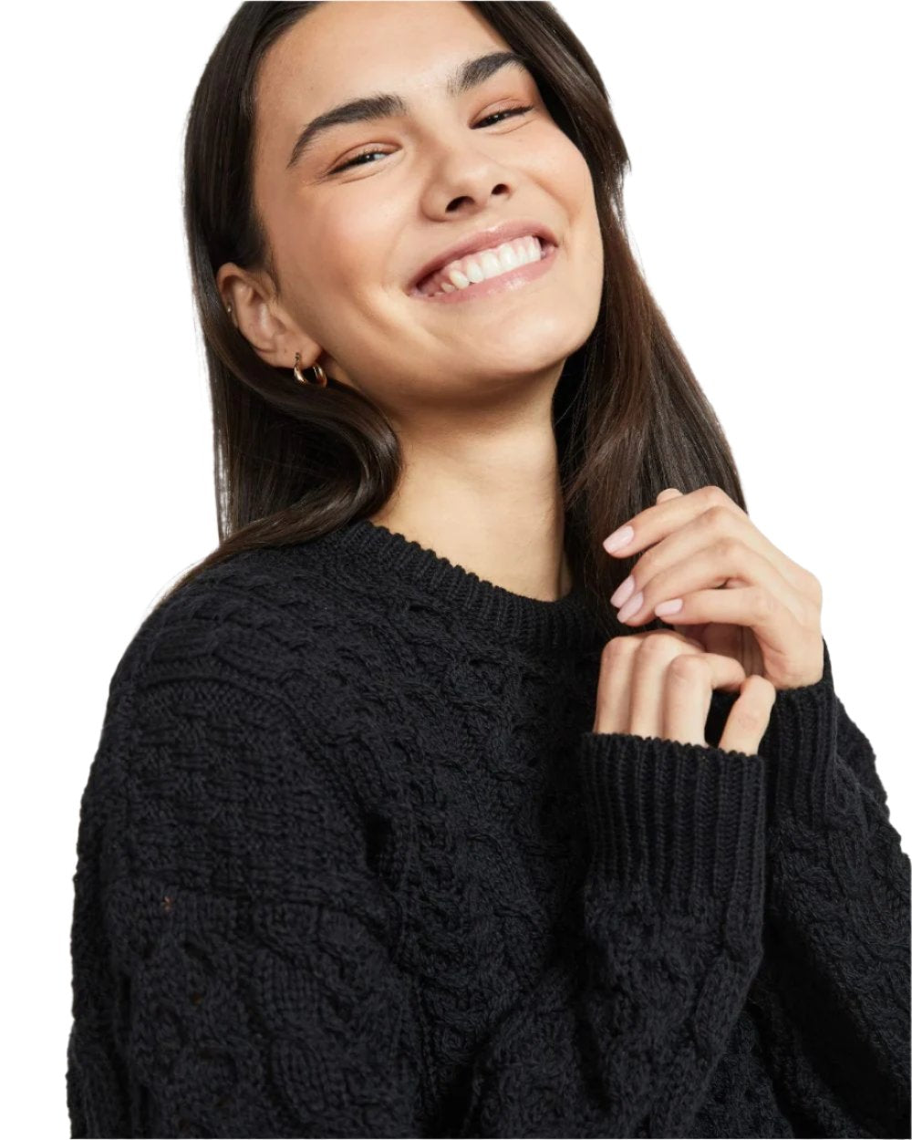 Black Coloured Aran Inisheer Traditional Sweater on white background
