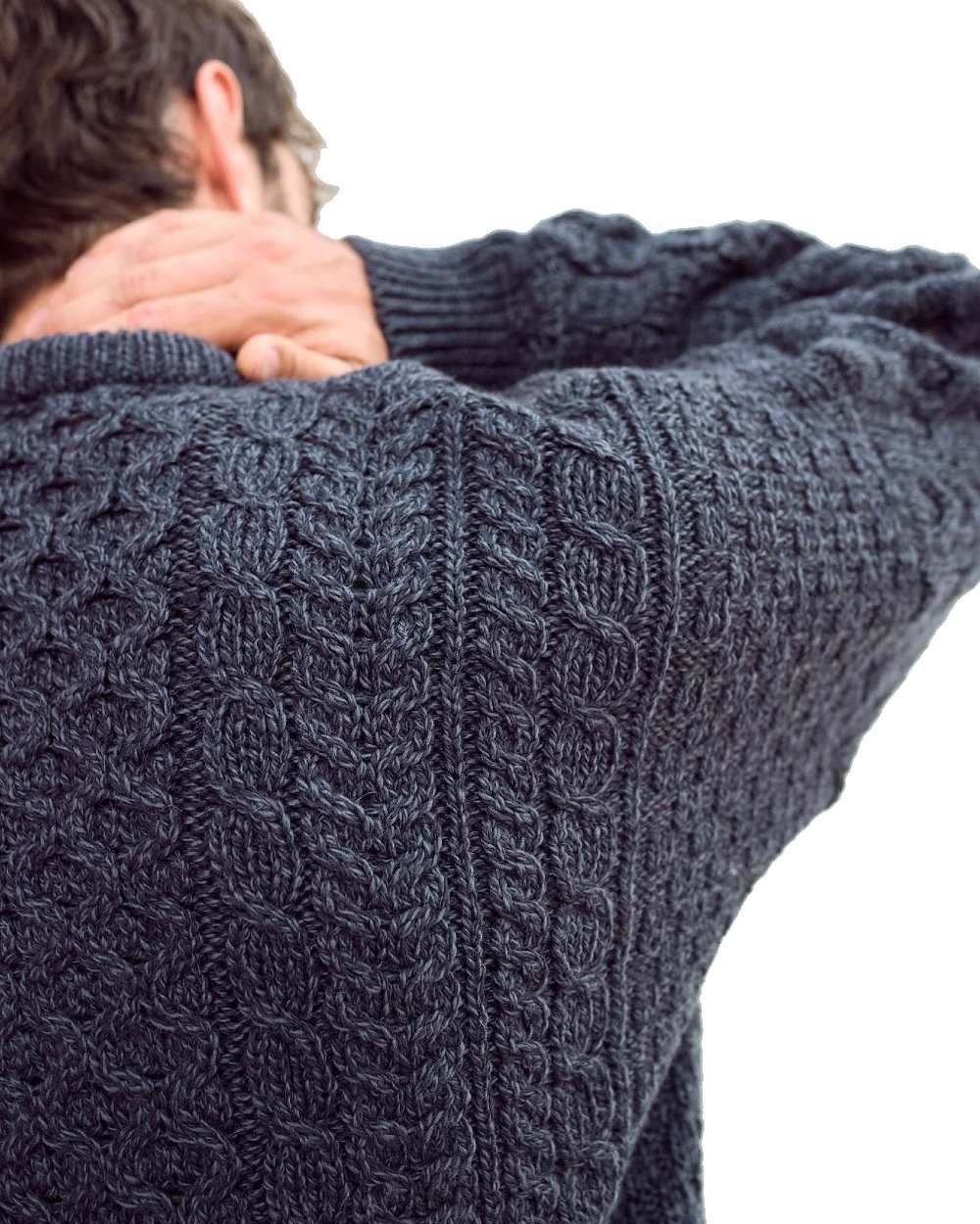 Charcoal Coloured Aran Inisheer Traditional Sweater on white background