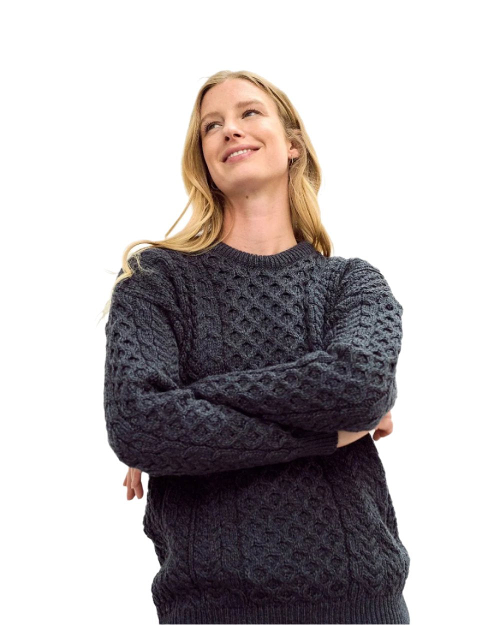 Charcoal Coloured Aran Inisheer Traditional Sweater on white background