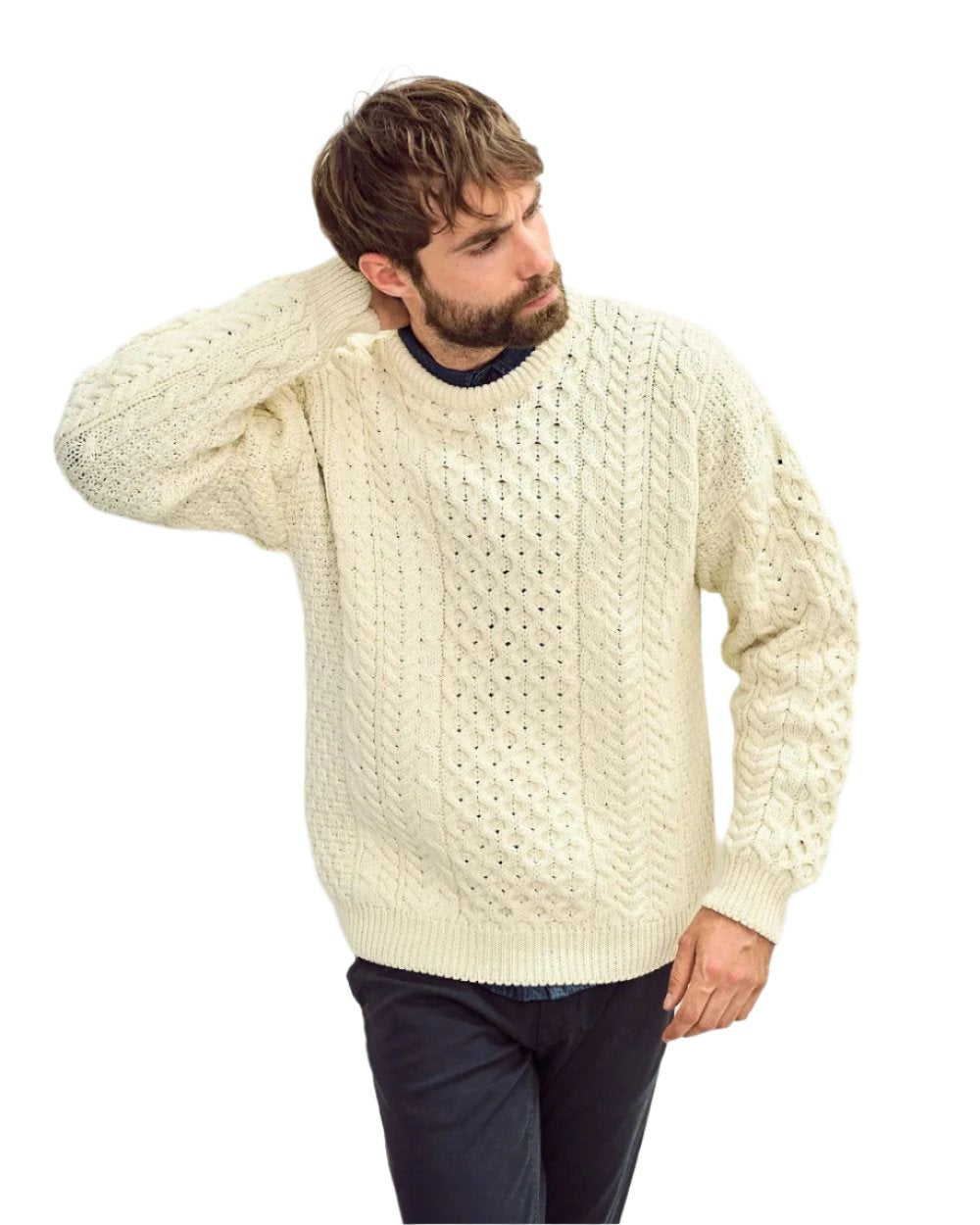 Cream Coloured Aran Inisheer Traditional Sweater on white background