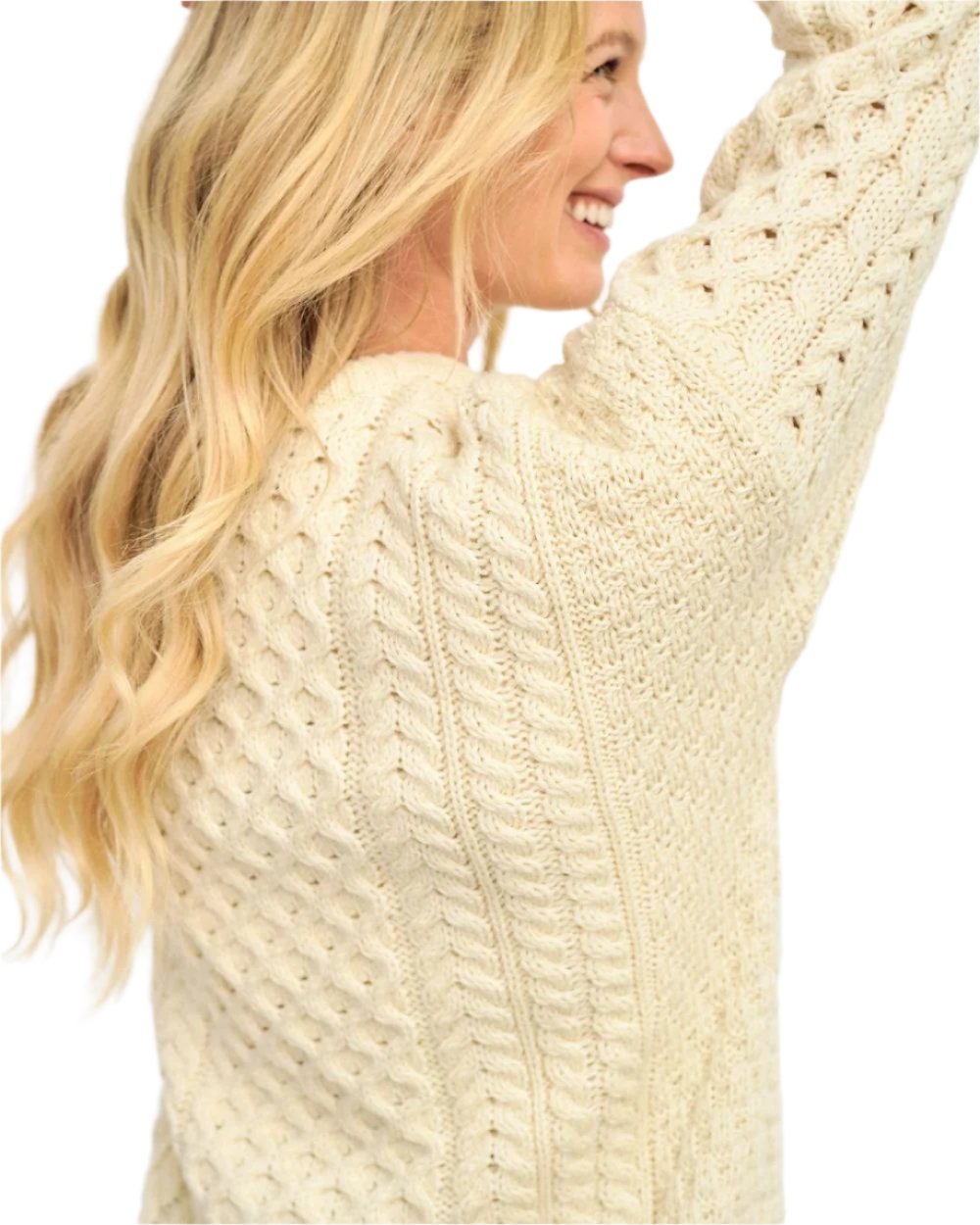 Cream Coloured Aran Inisheer Traditional Sweater on white background