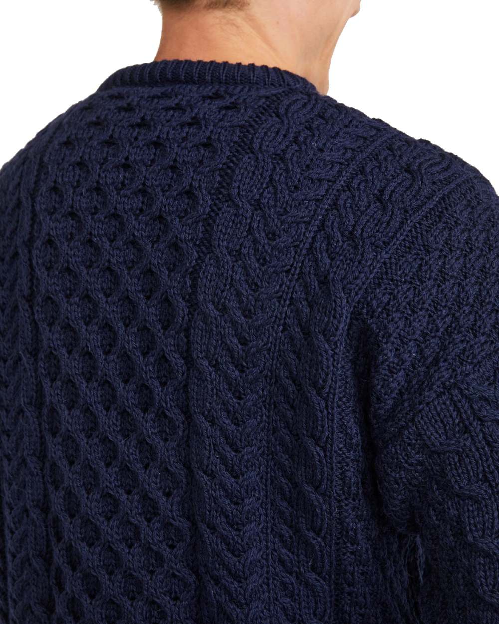 Navy Coloured Aran Inisheer Traditional Sweater on white background