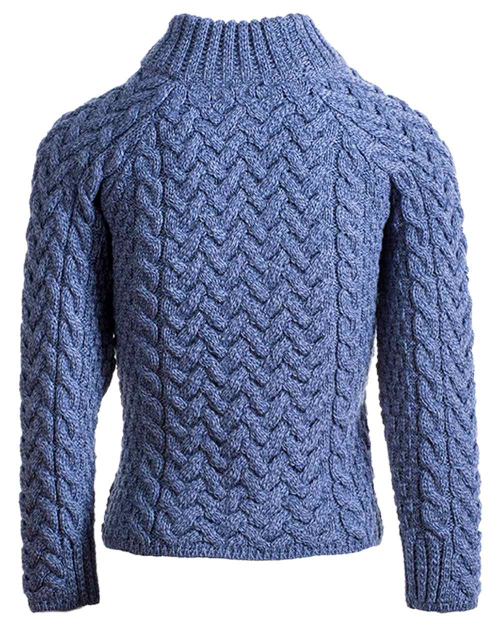 Denim Coloured Aran Knightstown Womens Crew Neck Sweater on white background