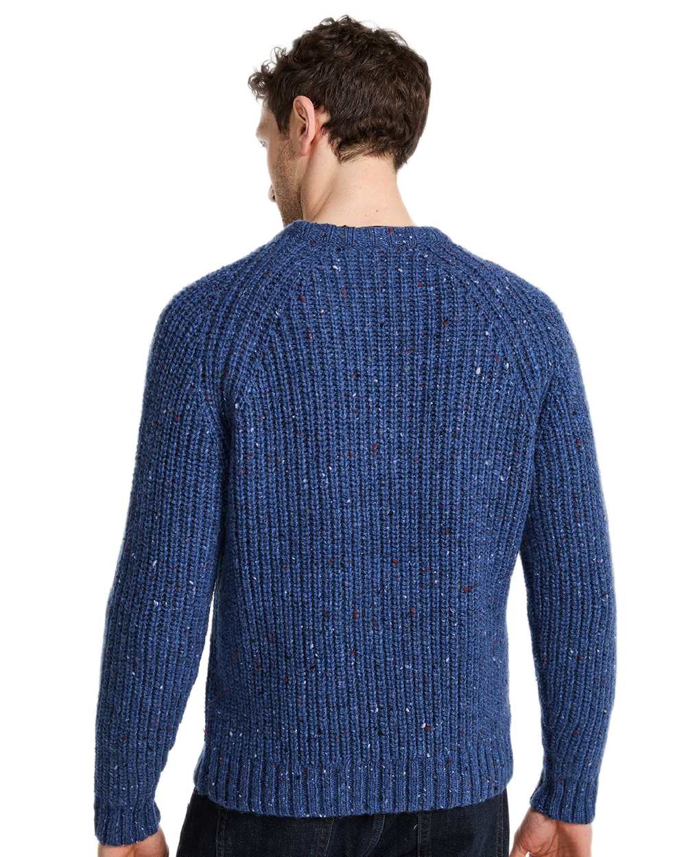 Denim Coloured Aran Mens Killykeen Fisherman Ribbed Crew on white background