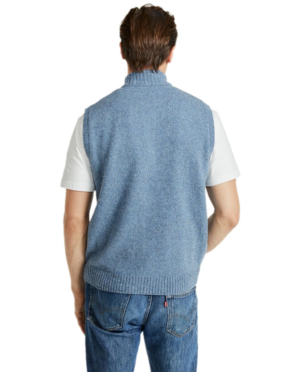 Blue Coloured Aran Mens Rossport Nepped Gilet on white background