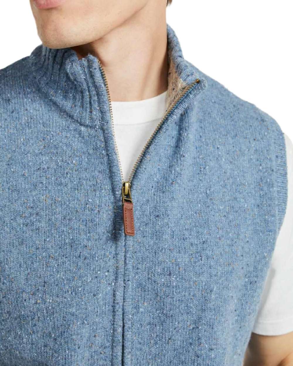 Blue Coloured Aran Mens Rossport Nepped Gilet on white background