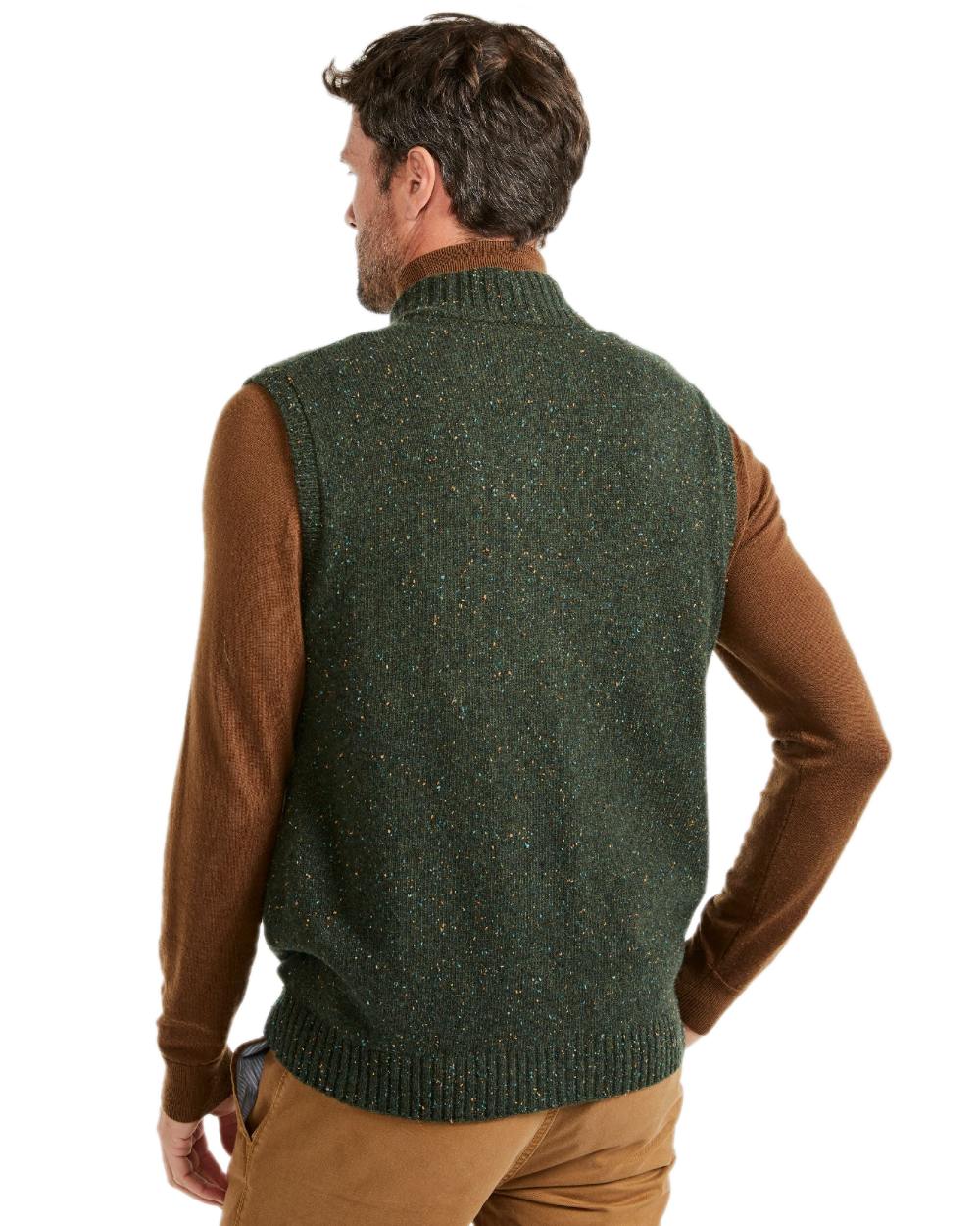 Green Coloured Aran Mens Rossport Nepped Gilet on white background