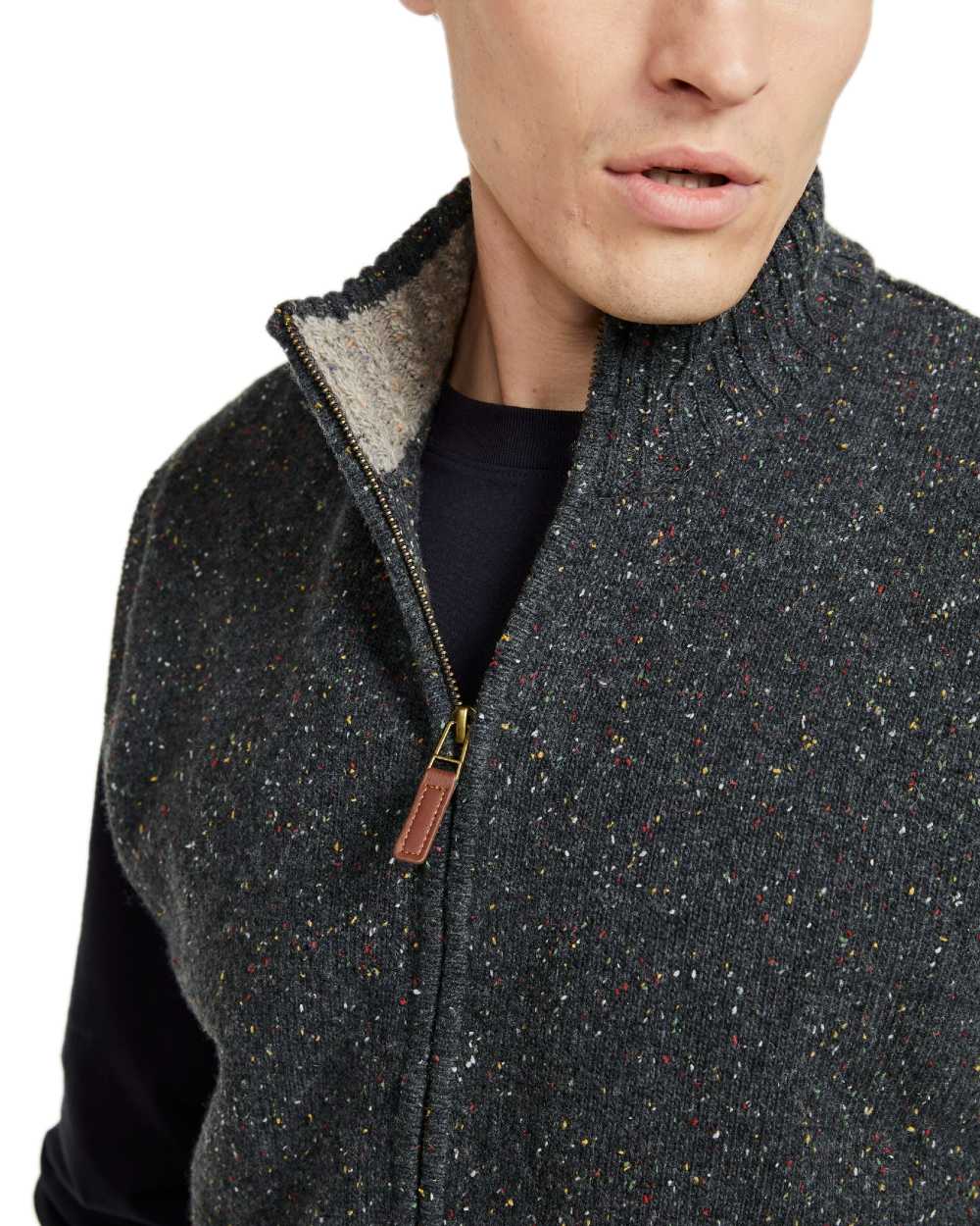 Grey Coloured Aran Mens Rossport Nepped Gilet on white background