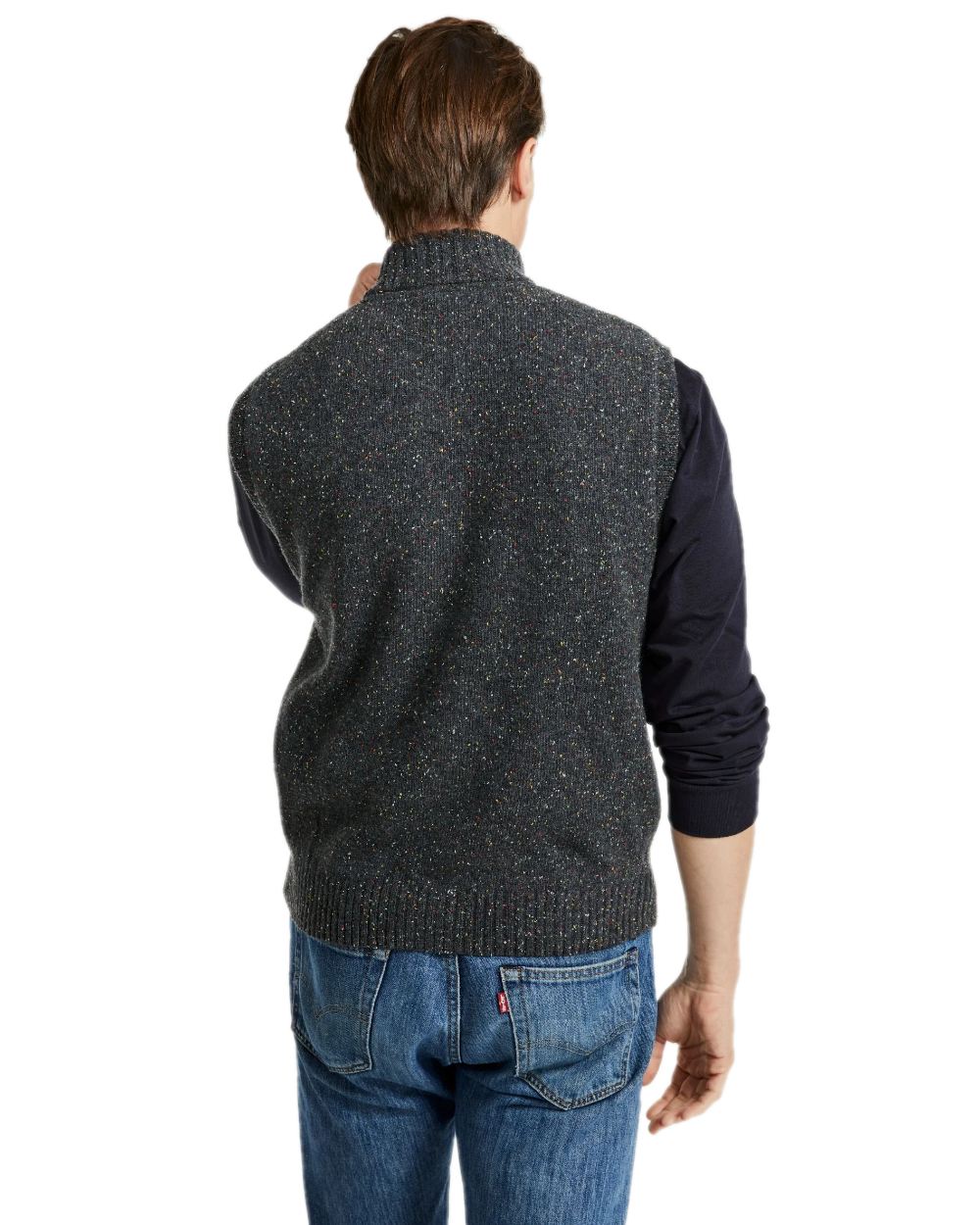 Grey Coloured Aran Mens Rossport Nepped Gilet on white background