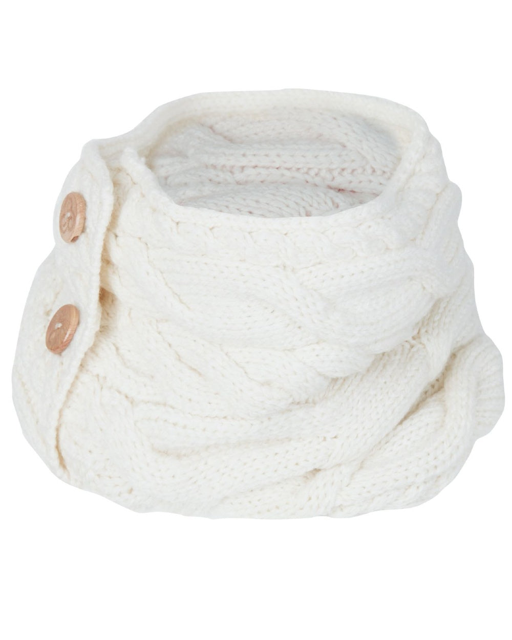 Cream colour Aran Merino Wool Button Snood on white background