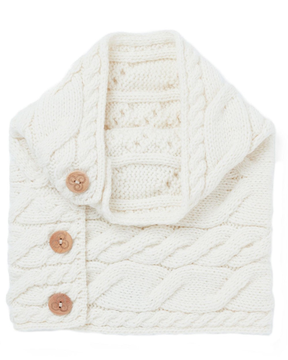 Cream colour Aran Merino Wool Button Snood on white background