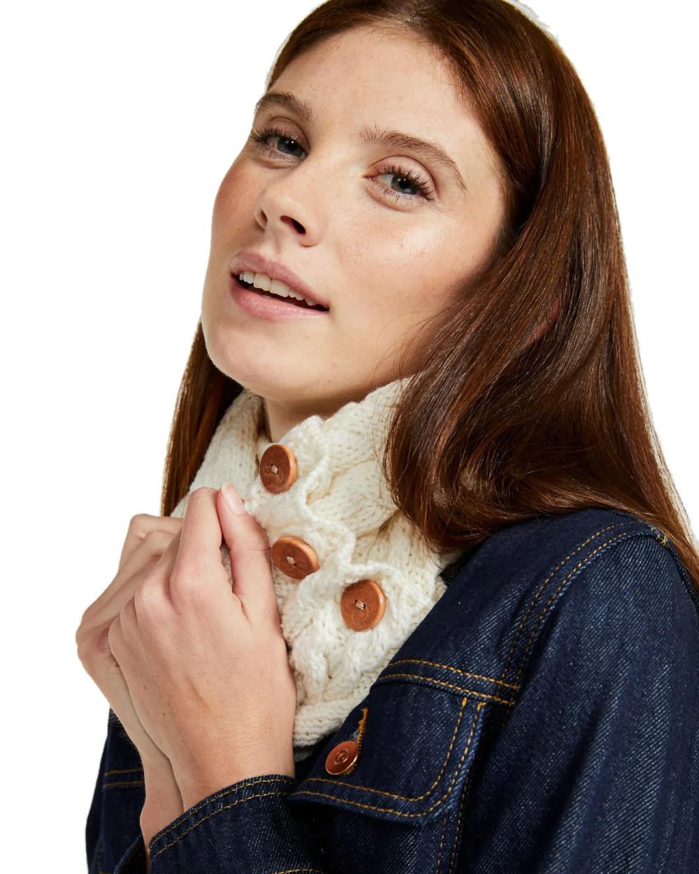 Cream colour Aran Merino Wool Button Snood on white background