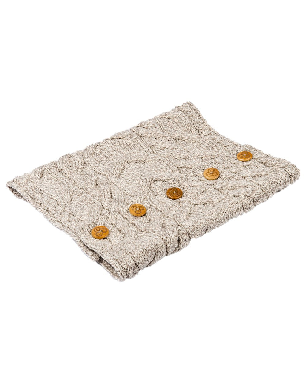 Oat colour Aran Merino Wool Button Snood on white background
