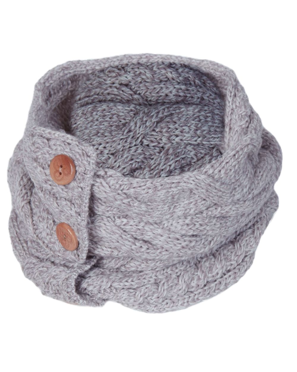 Oat colour Aran Merino Wool Button Snood on white background
