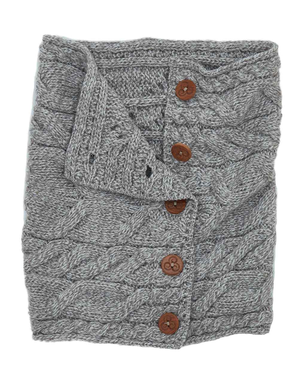 Oat colour Aran Merino Wool Button Snood on white background