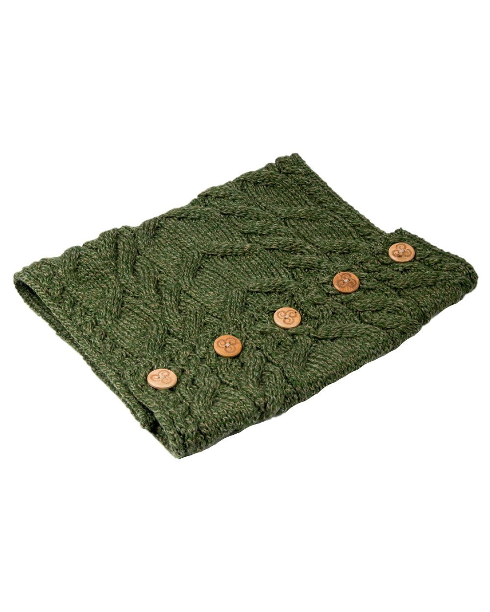 Sage Green colour Aran Merino Wool Button Snood on white background