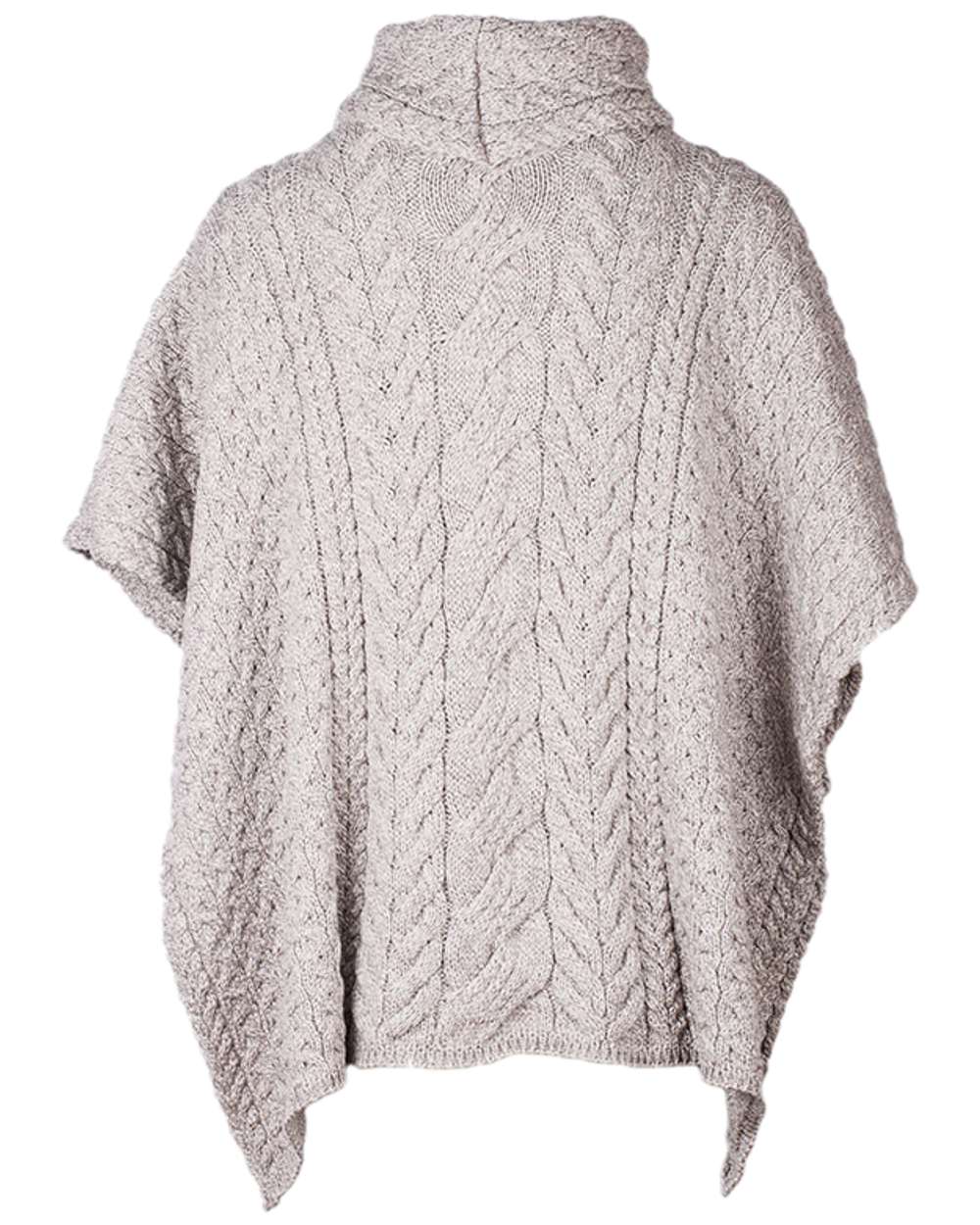 Beige Coloured Aran Merino Wool Cowl Neck Poncho on white background