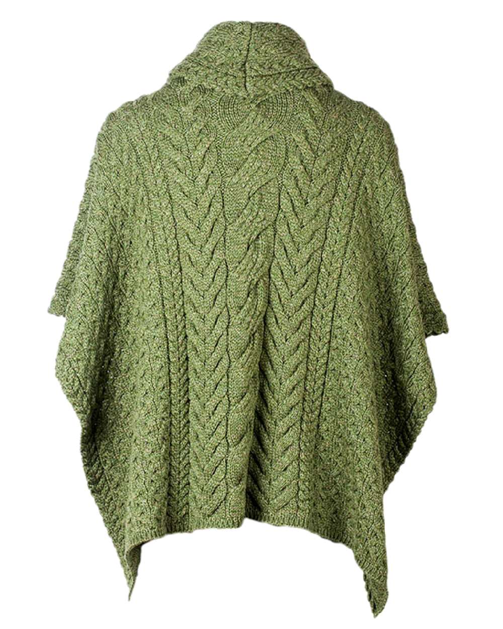 Sage Green Coloured Aran Merino Wool Cowl Neck Poncho on white background