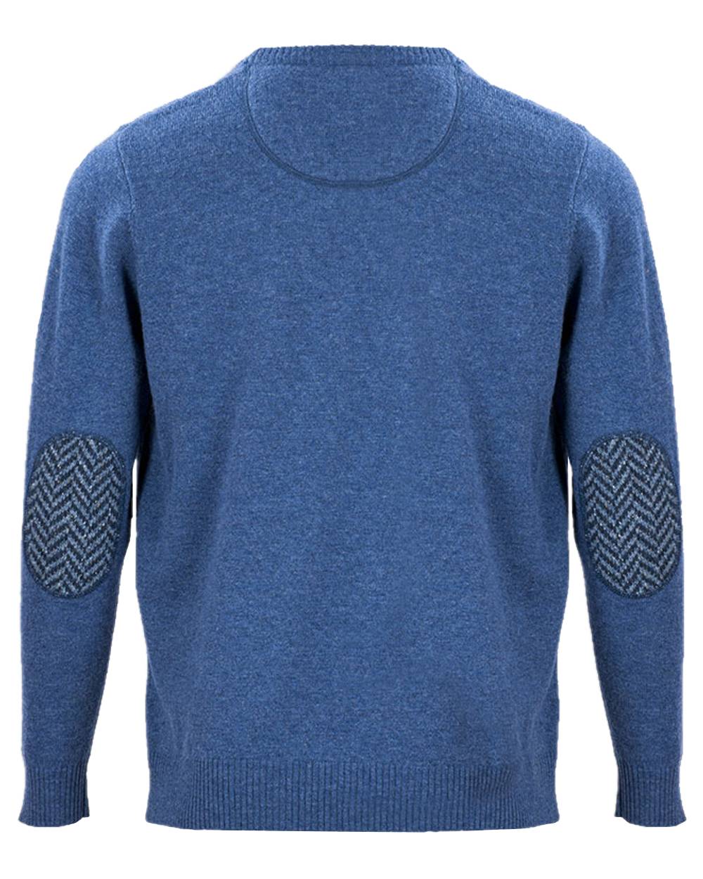Blue Coloured Aran Merino Wool Crew Neck Sweater on white background