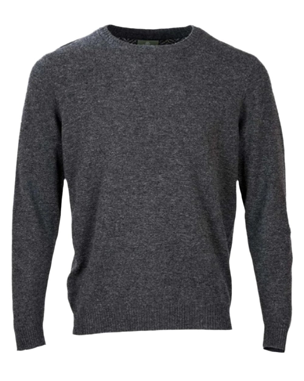 Grey Coloured Aran Merino Wool Crew Neck Sweater on white background